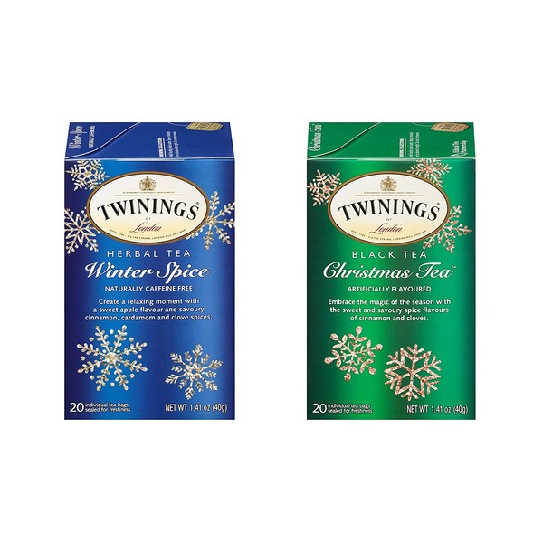Twinings of London Holiday Variety Tea Bag Pack, Christmas Tea and Winter Spice, 20 Count (Pack of 4)