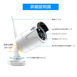 Hiseeu NVR 5 Megapixel Security Camera, Wireless Camera, Can Not Be Used Alone, IP66 Grade Waterproof, Dustproof, Motion Detection, Indoor and Outdoor Use, Remote Monitoring, Night Monitoring