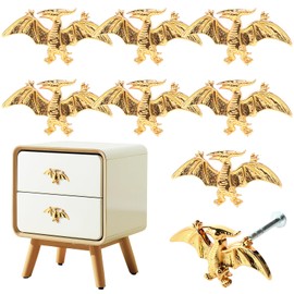 ArtisanWonders 8 Pack Metal Dinosaur Knobs for Kids Furniture - Flying Dino Gold Finish Drawer Pulls & Cabinet Handles, Scratch-Resistant (Pterodactyl)