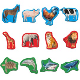 12 Pack Animal Puzzles, 48 Pieces Step-by-Step Farm/Marine/Safari Animal Jigsaws, Realistic Animal Jigsaw Puzzles with Name Guide Early Learning for Beginner Preschool Toddlers 3+ Years Old