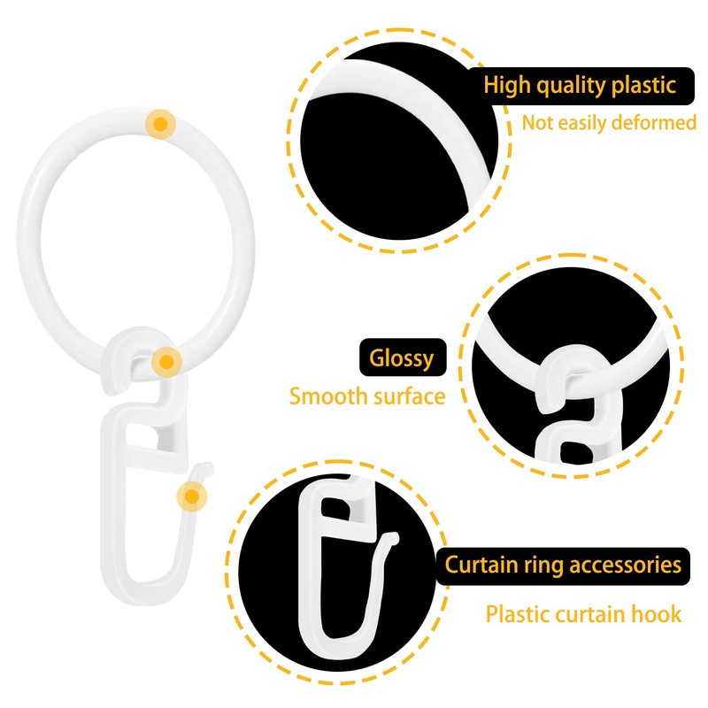 Plastic Rings with Folding Hooks, Plastic Curtain Rings for Universal
