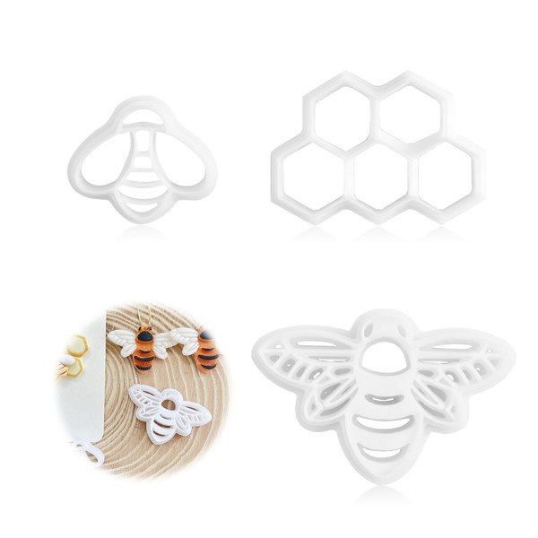 3ps Embossed Bumble Bee Cutter Set, Honeycomb Fall Polymer Clay
