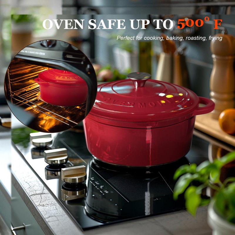 Overmont Enameled Cast Iron Dutch Oven - 7QT Pot with
