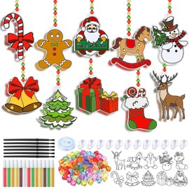 Sonwyoung 30 Sets Christmas Suncatchers Craft Kits, DIY Glow in The Dark Suncatcher Kits Stained Glass Winter Xmas Window Paint Art for Classroom Party Activities Art Craft Party Favors