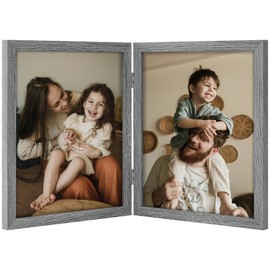 decorUhome Double 8x10 Picture Frame Vertical, Engineered Wood Bifold Photo Frame with Plexiglass for Tabletop Display, 8x10, Grey