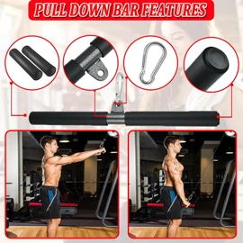 Mtgluk LAT Pulldown Bar, Straight Lat Bar with Handle Cable Machine Attachment, Pull Down Bar for Bicep & Tricep Curl for Home Gym (40cm)