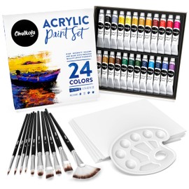 Chalkola 40 Acrylic Paint Set for Adults & Kids with 24 Acrylic Paints kit (22ml), 10 Painting Brushes, 5 Canvas for Painting (8x10) & 1 Palette