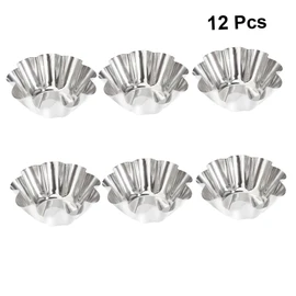 UTHCLO 12Pcs Stainless Steel Tart Pans Reusable Cupcake and Muffin Baking Molds for Kitchen Silver Bakeware