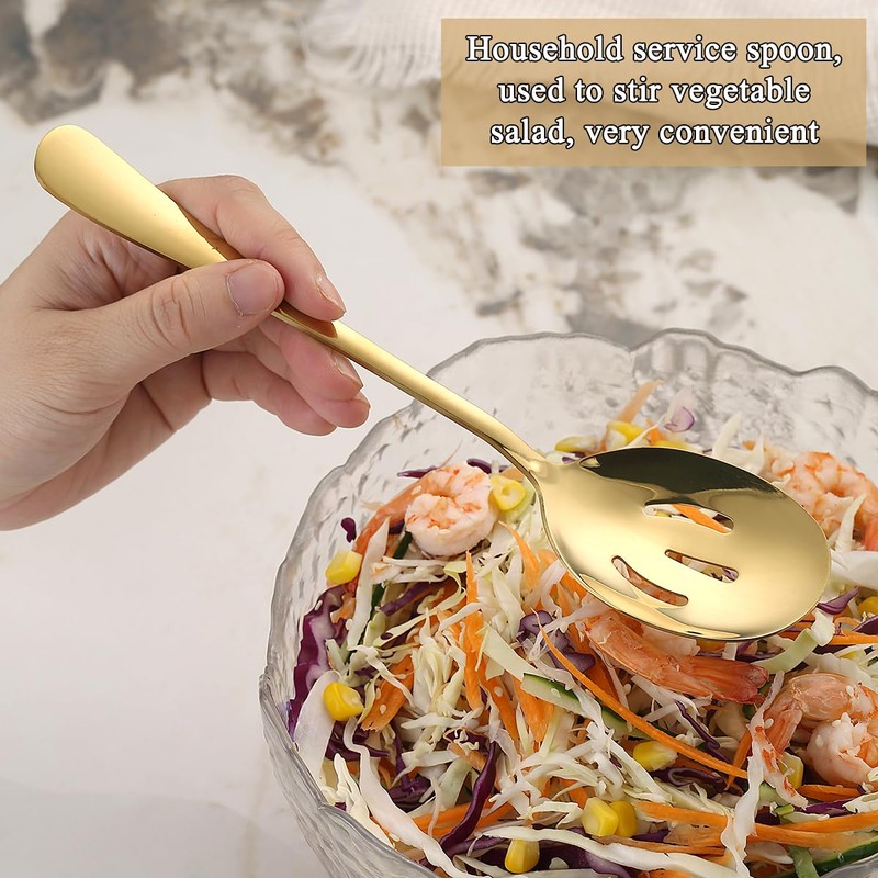 Parthan 8 Pcs Golden Serving Spoons Set, Including 4 Solid