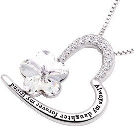 ALOV Jewelry Sterling Silver "Always my daughter forever my friend" Love Heart Crystal Cubic Zirconia Pendant Necklace