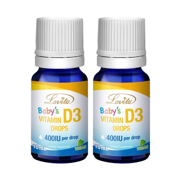 Lovita Vitamin D3 Drops for Baby -Easy to Drop Liquid Vitamin D3 400IU to Help Calcium Absorption, Support Healthy Teeth, Bone & Brain Development, Vegan Vitamin Ddrops (0.34 Oz) 10 ml (Pack of 2)