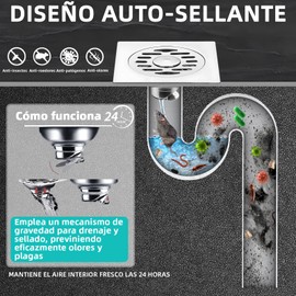 2PC 120 * 120 mm Coladeras para Baño, Coladera Cuadrada de Acero Inoxidable, con Valvula Antiolores y Tapa Sanitaria, Adecuado para Cocinas, Tuberías de Alcantarillado, Baños y Limpieza