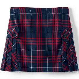 Lands' End Uniform Plaid Side Pleat Skort Above The Knee Classic Navy Large Plaid Kids Slim 12