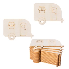 Unfinished Camper Design Wood Ornaments Natural Slices for DIY Crafts Camping Vintage RV Theme Christmas Holiday Wedding Birthday Party Decoration 20pcs