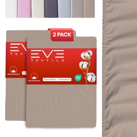 EVE Textile® Fitted Sheets Set of 2 200 x 200 cm Light Brown; Fitted Sheet Fitted Sheet; Jersey Sheet for Box Spring Bed and Mattress; Washable up to 60 Degrees; Soft and Allergy Sufferers