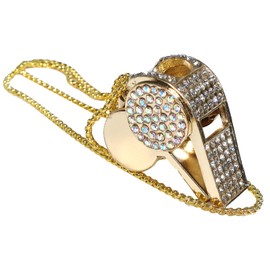 Gold Whistle with Detachable Case and Chain for Coaches Metal Crystal Rhinestone Whistle for Referees, Teachers, Sports, and Training
