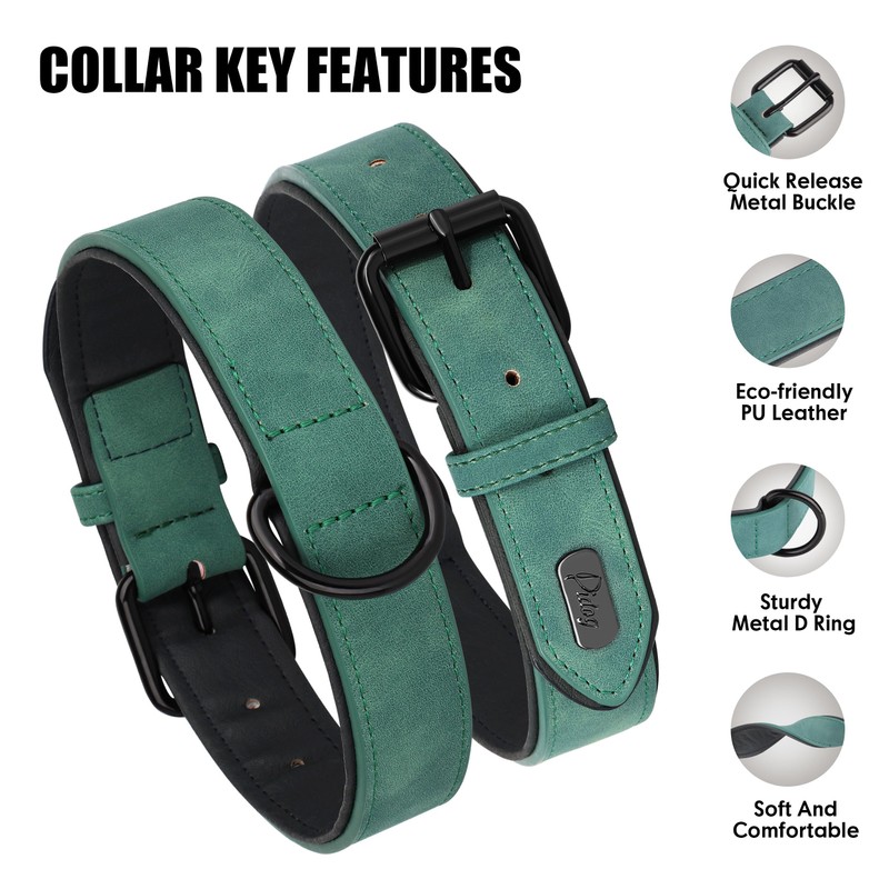 Didog Soft Padded Leather Dog Collar, Breathable Heavy Duty Dog