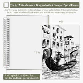 Sketch Book 9x12 inch, Pack of 2 (Total 200 Sheets) Spiral Bound Sketchbook, 68 lb/100gsm Artist Sketch Pad, 100 Sheets Each, Sturdy Acid Free Drawing Paper, Suitable for Adults & Teens