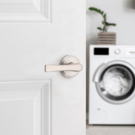 Kwikset Katella Interior Passage Door Handle, Lever For Closet and Hallway Doors, Reversible Non-Locking Handle Lever, Satin Nickel, with Microban Protection