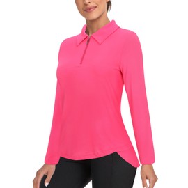 Tanst Sky Quarter Zip Pullover Women Athletic UPF 50+ Long Sleeve Golf Polo Shirts for Women Moisture Wicking Workout Tops Lightweight Gym Hiking Clothes Quick Dry Bright Pink XX-Large