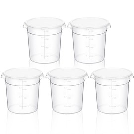 TANEMUDO 5 Pcs 4 Qt Food Storage Container Bucket with Lids for Proofing Dough Rise Bread, Clear Round Flour Container Bucket for Kitchen or Restaurant Food Storage (White)