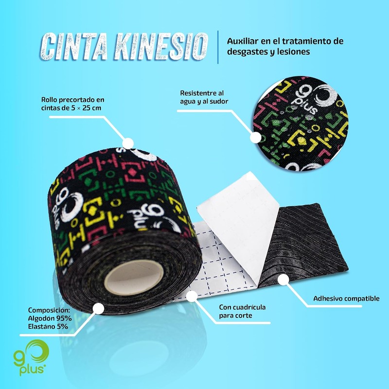 3 Pack Cinta Kinesiologica Negra 5 m Go Plus