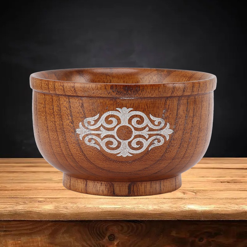 Wooden Rice Bowl Jujube Wood Anti Scald Exquisite Elegant Round