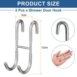 sourcing map 2pcs Shower Door Hooks, Towel Hooks for Frameless Glass Door, Stainless Steel S Shape Towels Hanger for Bath Suits Robes Silver
