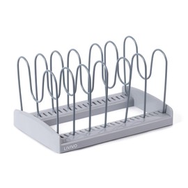 LIVIVO Adjustable Lid Holder Rack for Pots, Pans, Trays & Chopping Boards – Kitchen Cupboard Lid Organiser & Bakeware Storage Stand with Metal U-Shape Dividers – Countertop or Cabinet Use