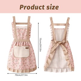Sdhgerh Kitchen Cooking Aprons for Women with Pockets Cute Pink Floral Apron for Cooking BBQ Baking Gardening