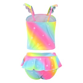 Akokvlar - Traje de baño de dos piezas con diseño de unicornio para niñas pequeñas, Arcoíris Unicornio, 7-8 Años