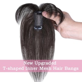 Datanala 100% Real Human Hair 360° Cover Air Bangs In Clip Brown Black Wispy Bangs Human Hair Clip Hairpieces with Temples Women Air Thinning Curtain Daily Wear