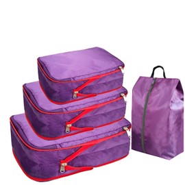 4 PCS Compression Packing Cubes Set Waterproof Travel Packing Organizers 3 Cubes 1 Shoes Bag for Luggage and Carry On Bags(Purple)