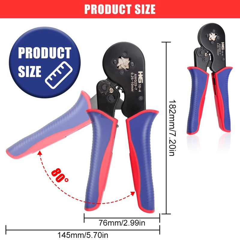 HKS Ferrule Crimping Tool AWG 23-7, Square Ratchet Self-Adjusting Crimper