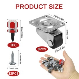 FunWorth Pack of 8 Mini Swivel Castors 360°, Small Furniture Castors Rubber with Screws & Screwdriver, Universal Castors for Furniture, Storage Boxes & DIY Projects, Steerable Ball Castors, Quiet