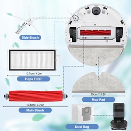 Jegehoyo Accessory Kit for Q7, Q7+, Q7 Max, Q7 Max+ Robot Vacuum Replacement Parts, 1 Roller Brush, 4 Filters, 4 Mop Pads, 6 Side Brushes, 2 Dust Bags, 1 Cleaning Brush