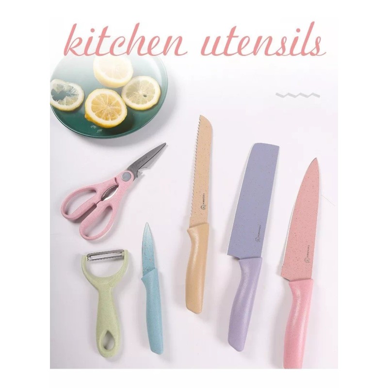 KH Cuchillos Set De 6pz Color Pastel Tijeras Cocina Regalo