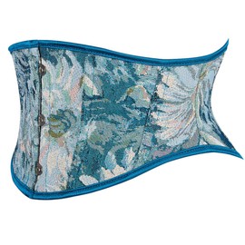 SHYMMUO Women Blue Underbust Corset Belt Vintage Tapestry Floral Waist Cincher for Renaissance Steampunk Pirate Costume XL