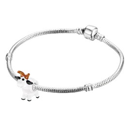 Andante-Stones 925 Sterling Silver Murano Glass Bead Charm Animal World Bull White Element Ball for Charm Bracelets + Organza Pouch, Sterling Silver Glass
