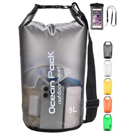 Bolsa Impermeable, Bolsa Seca 20l 10l 5l Con Funda Impermeable Para Teléfono, Correa Larga Ajustable Para El Hombro,Mochila Impermeable Para Deportes Acuáticos Y Senderismo (Negro, 5L)