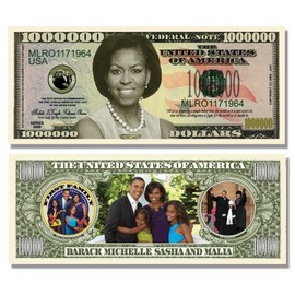 First Lady Michelle Obama Novelty Million Dollar Bill - 10 Count with Bonus Clear Protector & Christopher Columbus Bill