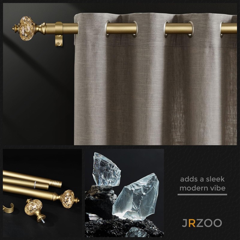 JRZOO Gold Curtain Rod for Windows 72 to 144 Inches,