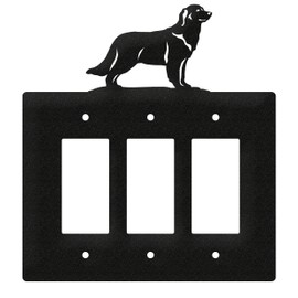 SWEN Products Golden Retriever Metal Wall Plate Cover (Triple Rocker, Black)