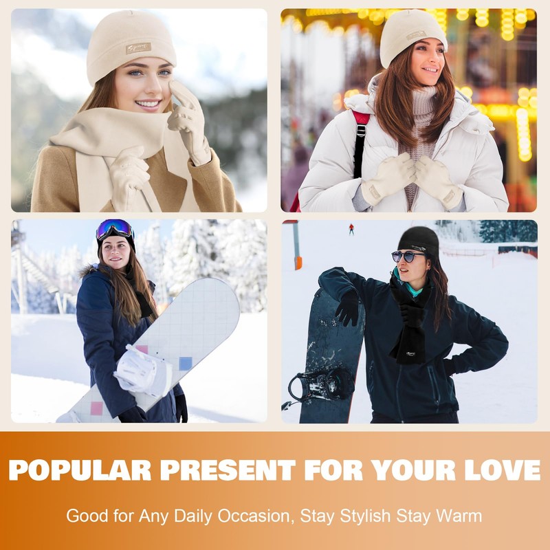 GIBZ Unisex Winter Beanie Hat Scarf Gloves Set, Warm &