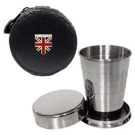Knight 2oz Collapsible Drinking Cup with Leather Great Britain Union Jack Case