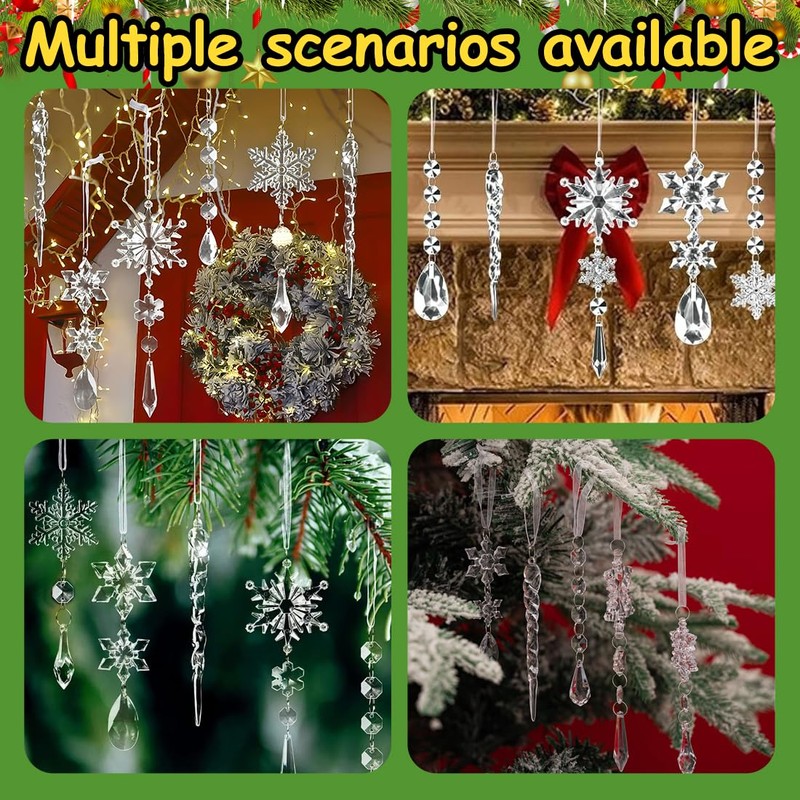 GXGM 10 Stück Christbaumschmuck Eiszapfen Anhänger, Acryl Deko Weihnachtsbaum, Acryl