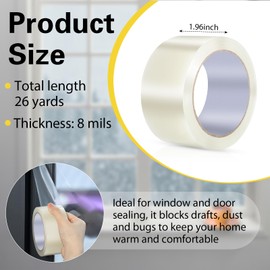 Pushglossy Window Insulation Tape Transparent Window Weather Sealing Tape for Winter Doors Draft, No Residue(2 inch x 26 Yard)