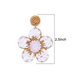 Beaded Drop Earrings Statement Colorful Beaded Flower Earrings Handmade Bohemia Tropical Beadwork Dangle Earrings For Woman (white)