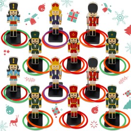Glimin 32 Pcs Christmas Nutcrackers Ring Toss Games Christmas Party Carnival Games Wooden Nutcrackers Themed Party Gifts Accessories for Kids Family Indoor Outdoor Decoration(Classic Style,Multicolor)