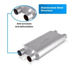 Floshine Universal 80Series Mufflers 3.0 Inch Dul Inlet (ID) 3.0 Inch Dul Outlet (ID), 3 Chamber Performance Automotive Muffler Exhaust FH20D20